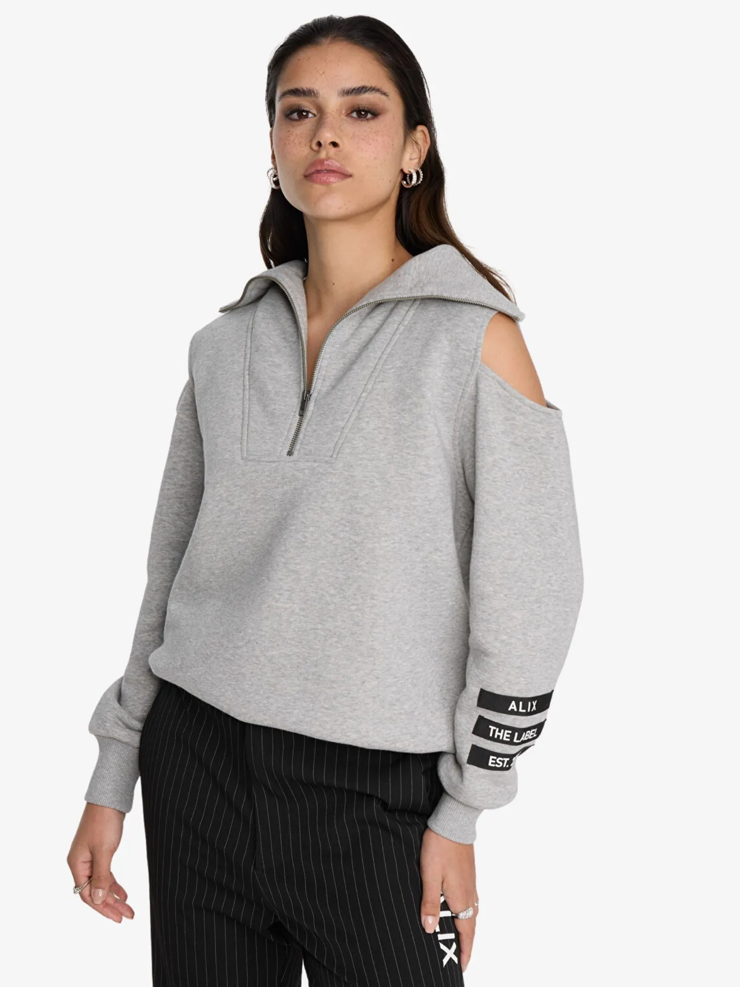 Alix The Label Ladies knitted zip collar sweater grey