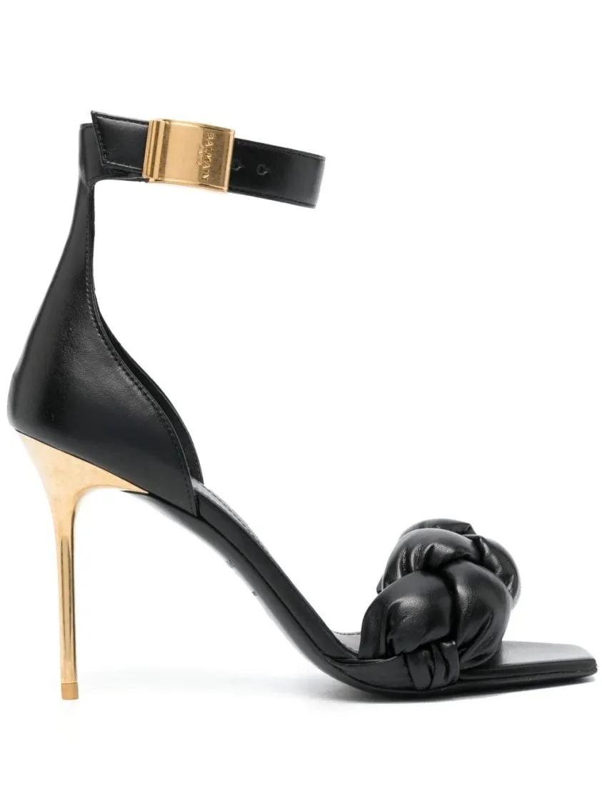 Balmain Sandalen - Uma-Braided Black High-Heeled Sandals in zwart