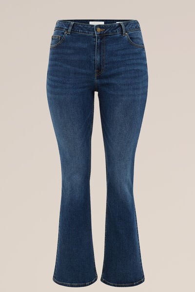 Blue Ridge - Dames mid rise bootcut jeans met superstretch - Curve - Mid waist - Donkerblauw - Katoen - Plus Size Maat: 44