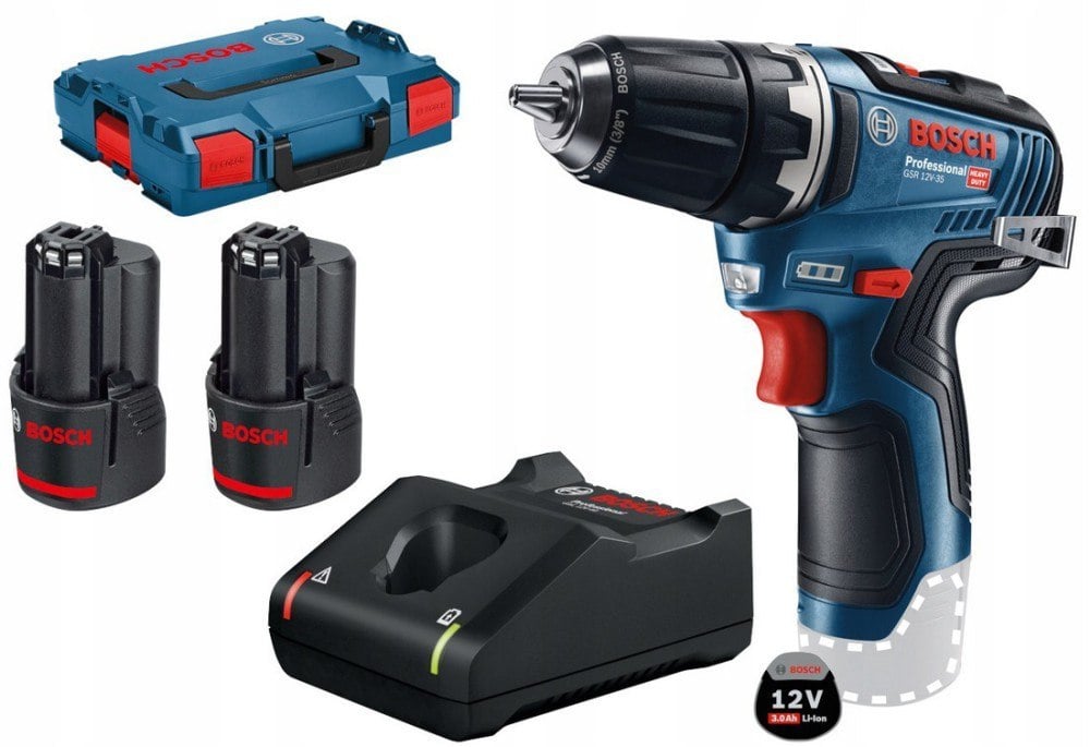 Bosch Blauw GSR 12 V-35 Accu schroefboor 12v | 2x 3.0Ah accu's in L-Boxx - 06019H8002