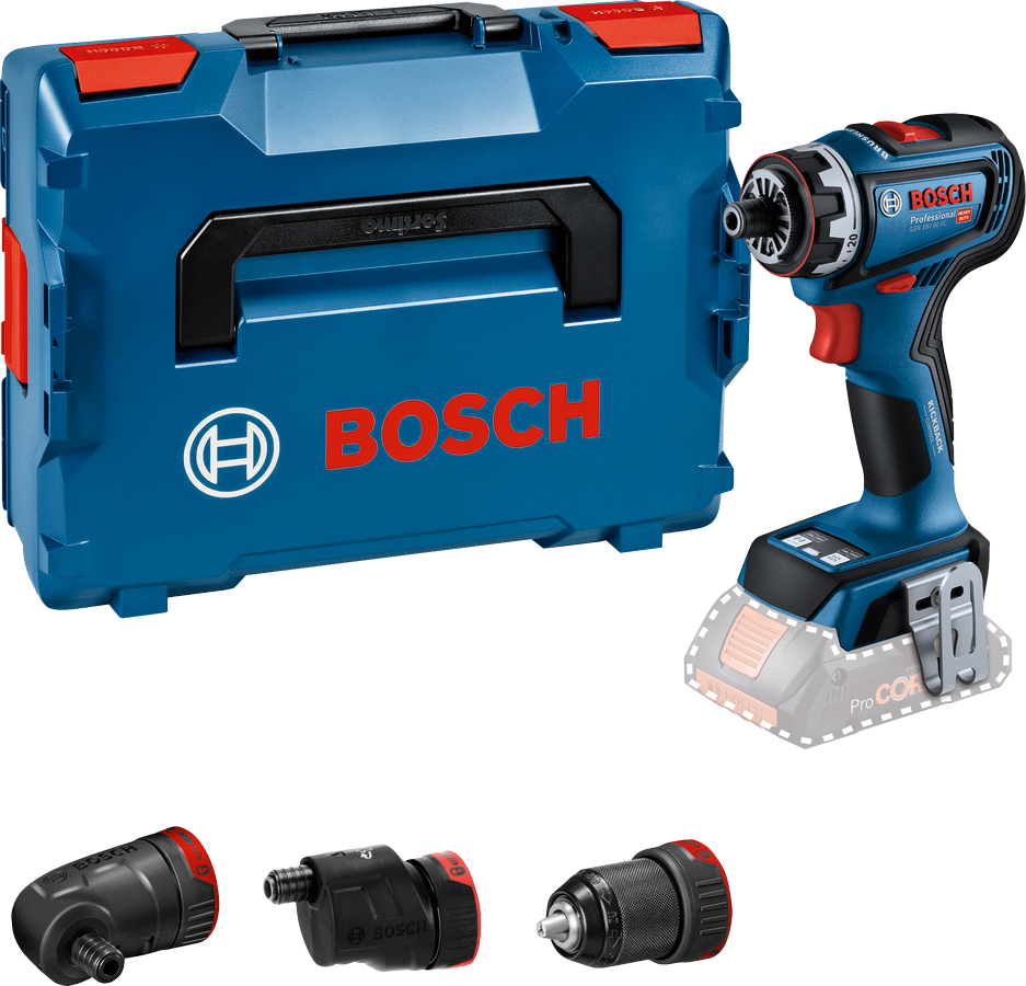 Bosch Blauw GSR 18V-90 FC Accuboormachine 18V | Zonder accu's en lader L-Boxx + GFA 18-M, GFA 18-W en GFA 18-E - 06019K6203