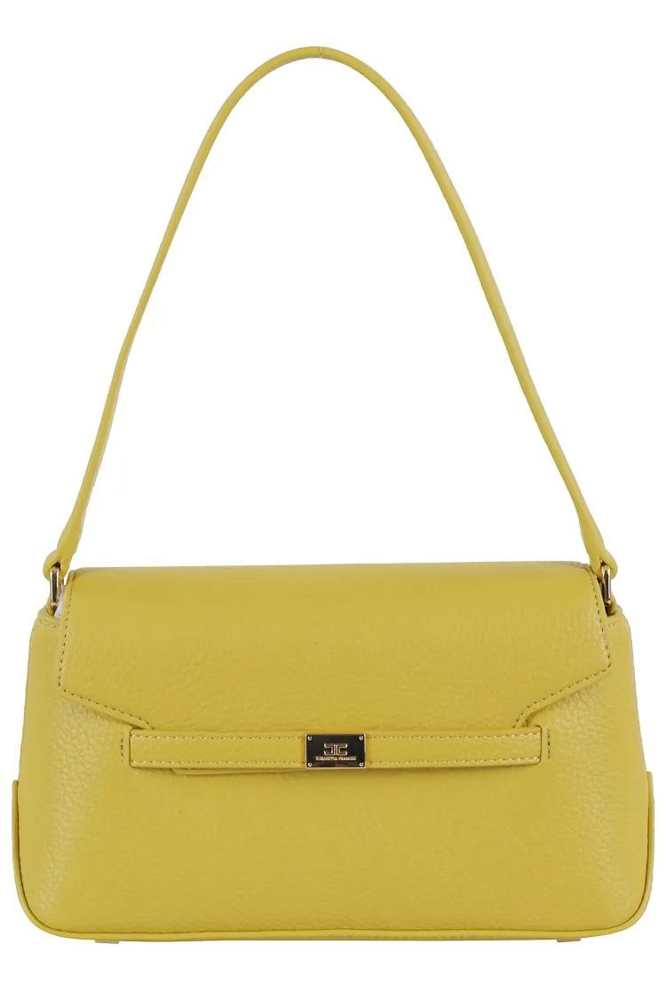 Elisabetta Franchi Hobo bags - Textured Finish Shoulder Bag With Logo-Embellished in geel