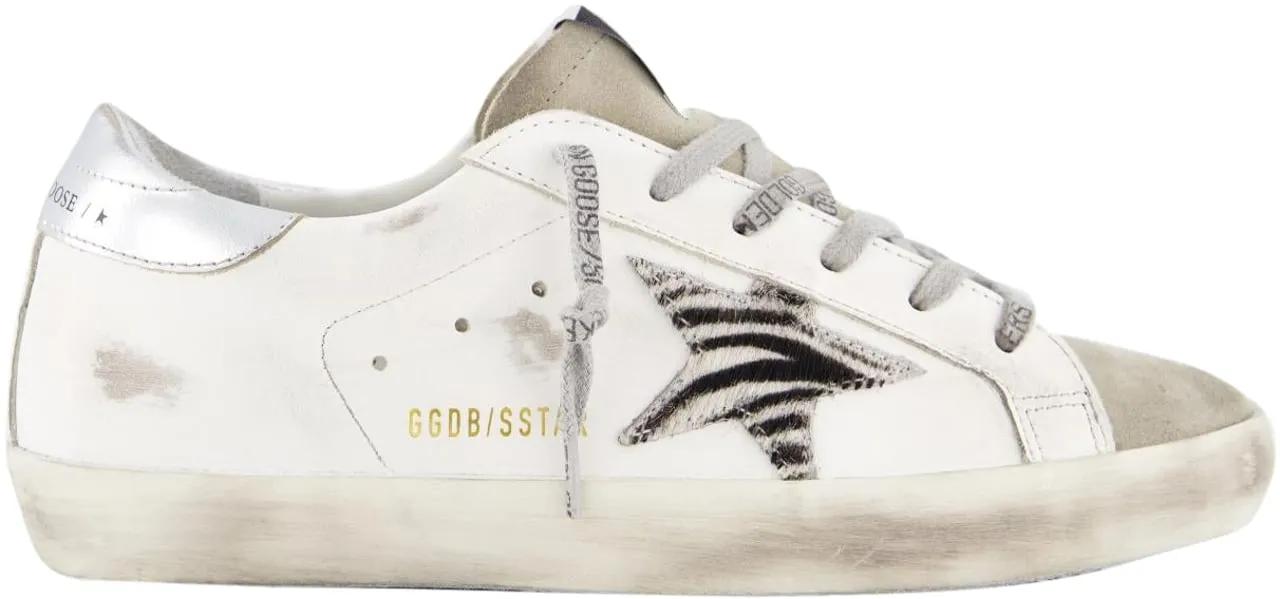 Golden Goose Low-Top Sneakers - Distressed Leather Sneakers With Animal Print Acce in wit