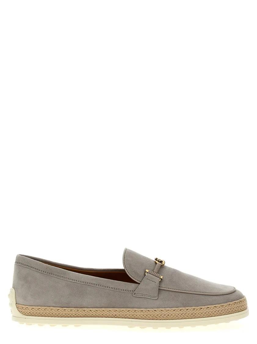 - Grey Suede Loafers With Raffia Band in grijs