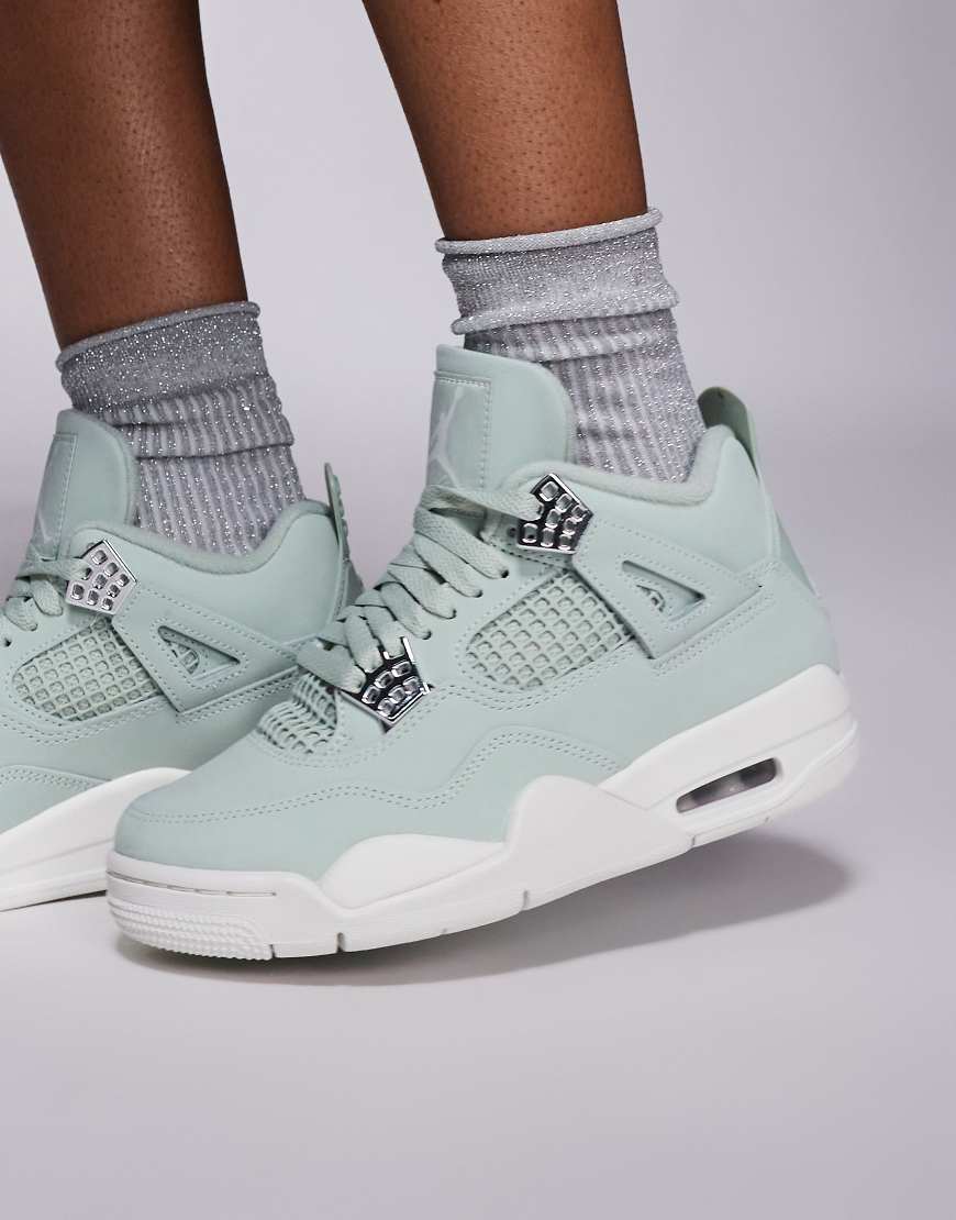 Nike - Air Jordan 4 - Retro-Sneaker in Grün und Silber