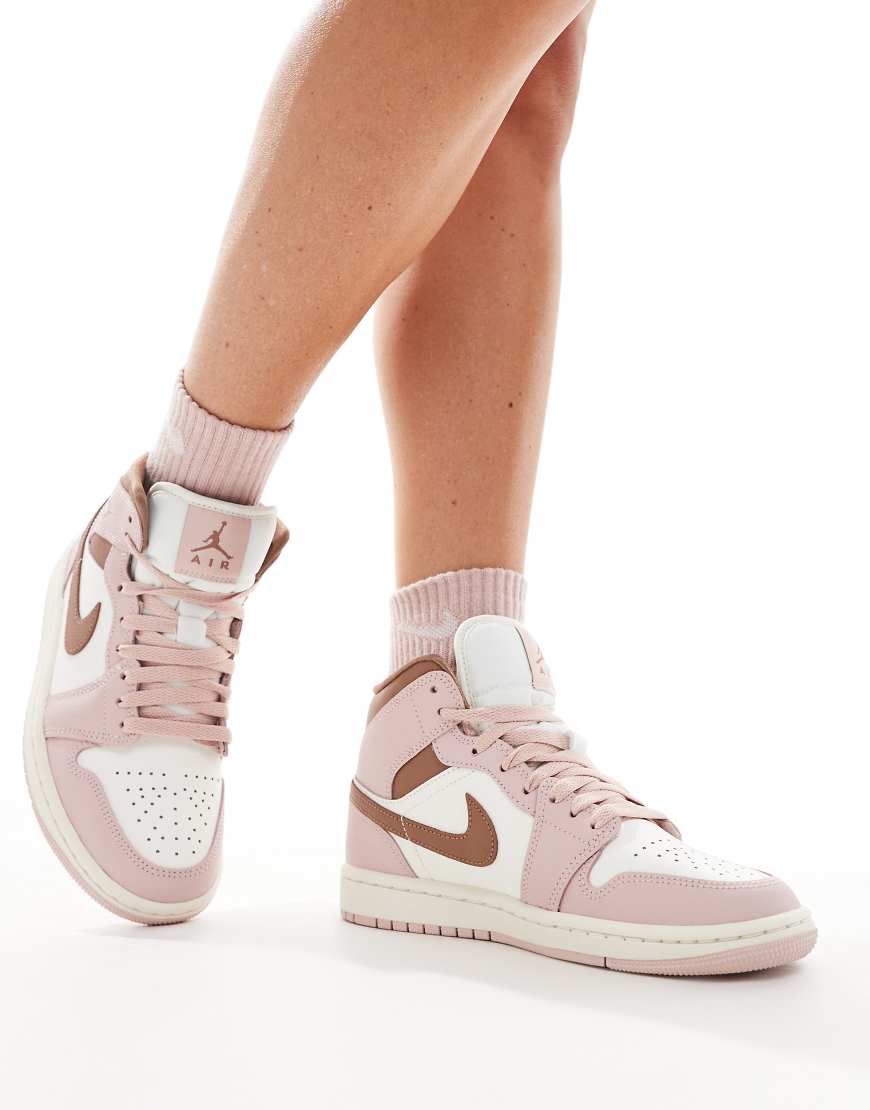Nike - Jordan 1 Mid - Sneaker in Weiß und Rosa