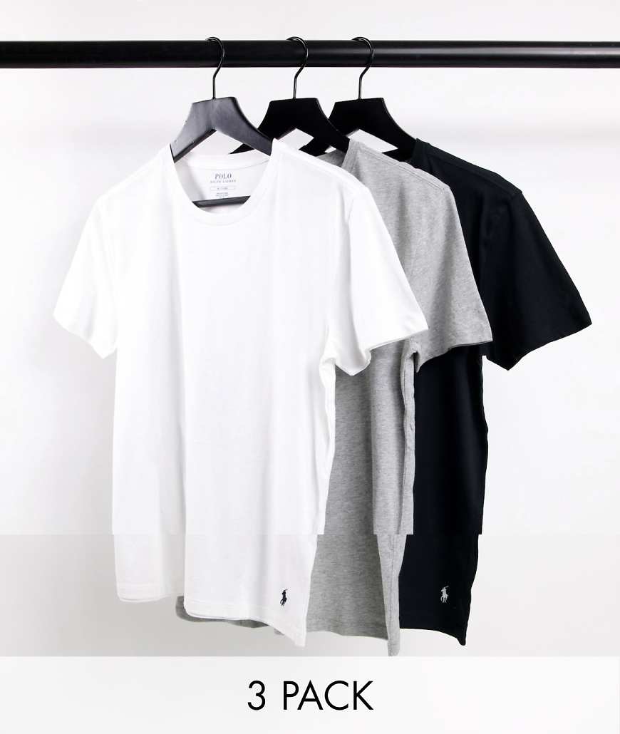 Polo Ralph Lauren - 3er-Pack T-Shirts in Schwarz/Grau/Weiß mit Polospieler-Logo-Bunt
