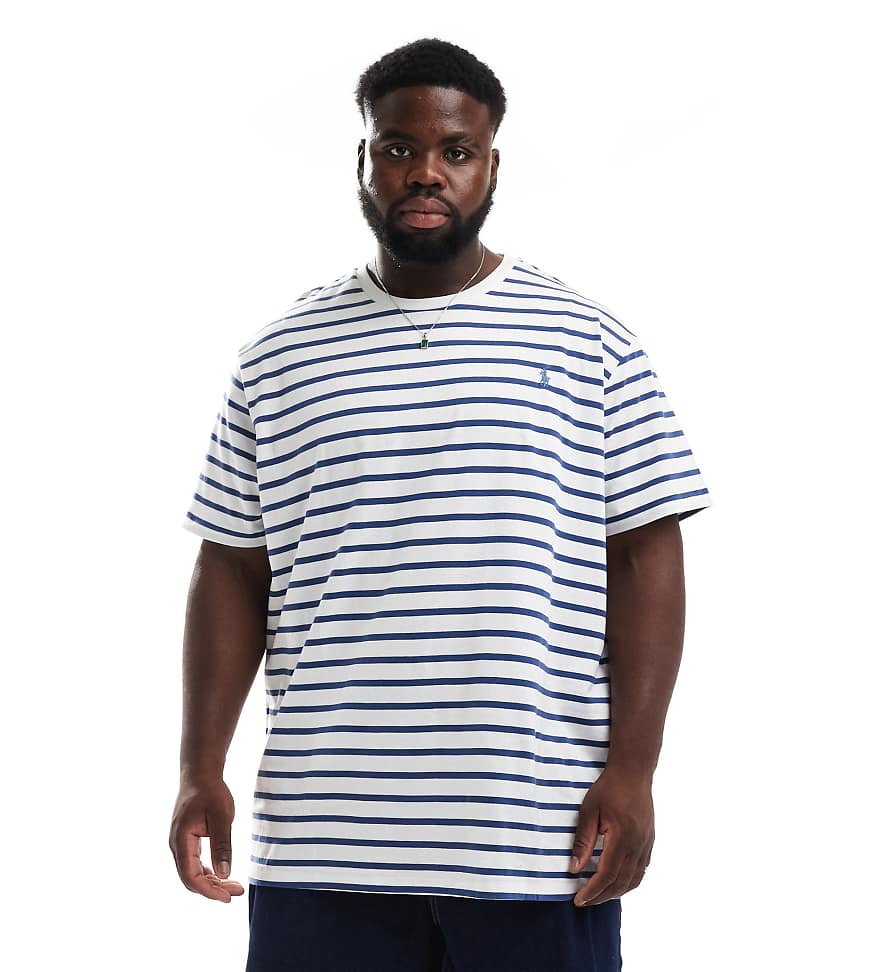Polo Ralph Lauren Big & Tall - Gestreiftes T-Shirt in Weiß/Blau mit Markenlogo und klassischem Schnitt