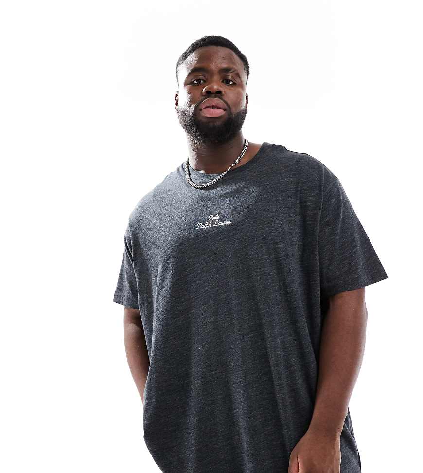 Polo Ralph Lauren - Big & Tall - T-Shirt in Schwarz meliert mit mittigem Logoschriftzug und klassischem Oversize-Schnitt