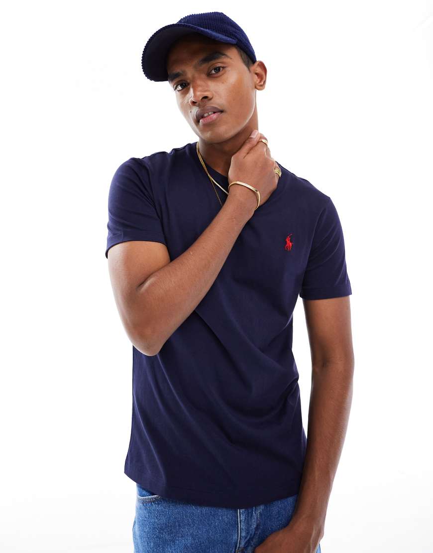 Polo Ralph Lauren - Schmal geschnittenes T-Shirt in Marineblau mit Rundhalsausschnitt