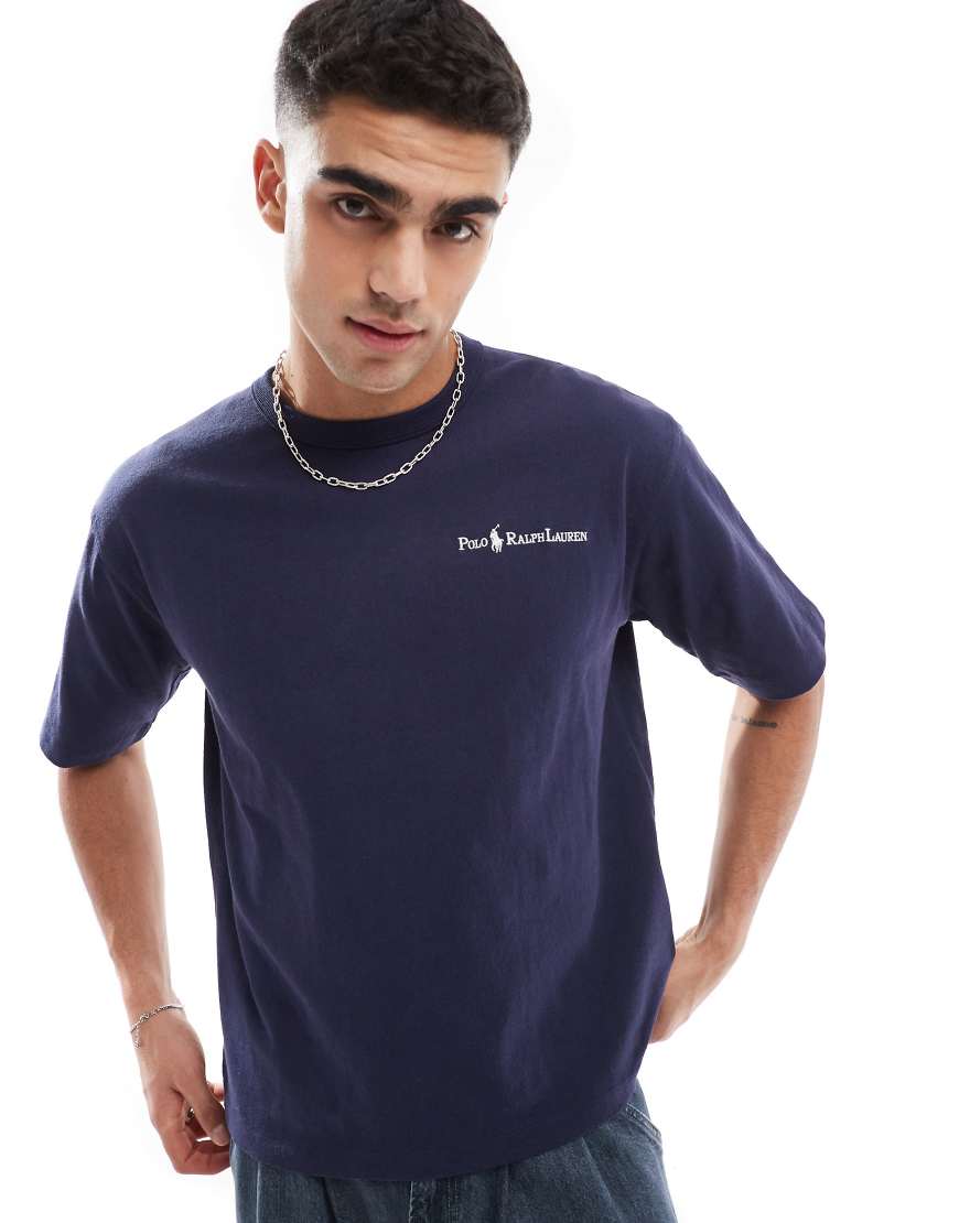 Polo Ralph Lauren - Schweres T-Shirt mit lockerem Schnitt in Marineblau mit Polospieler-Logoschriftzug