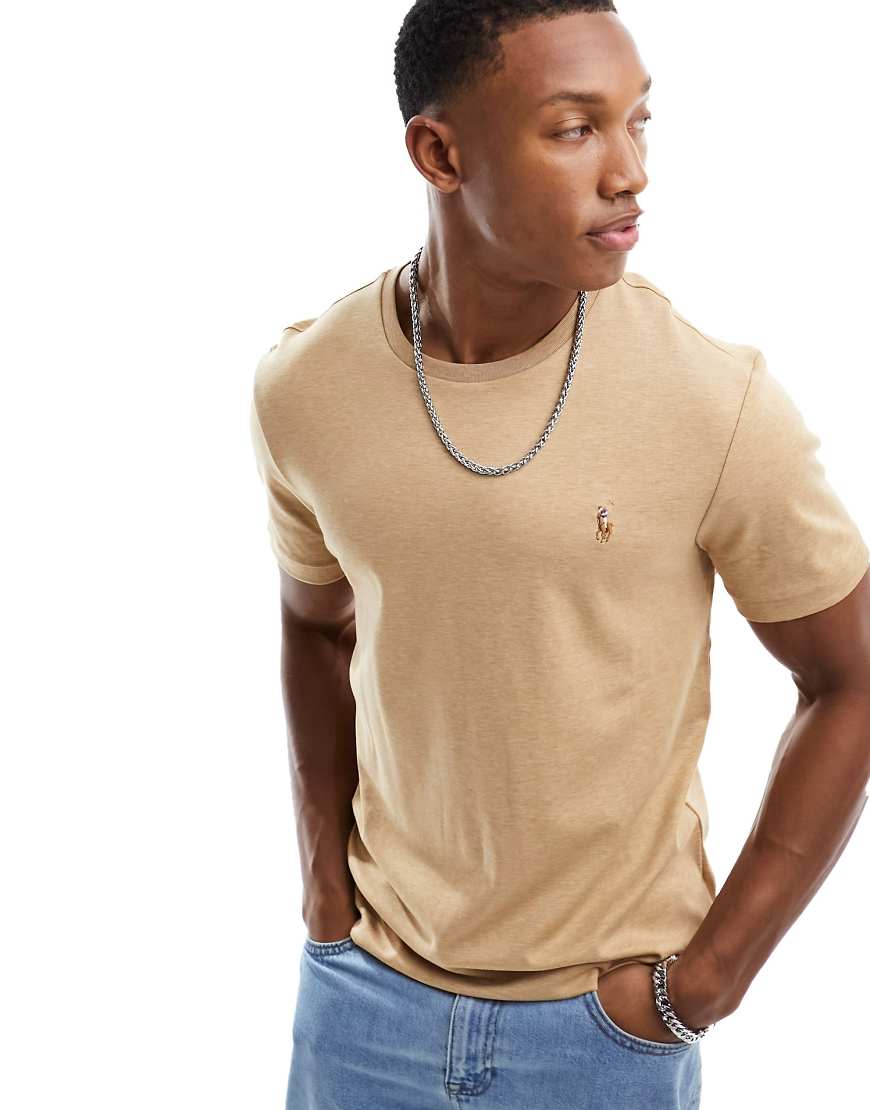 Polo Ralph Lauren - T-Shirt in Camel meliert aus Pima-Baumwolle mit Logo-Neutral
