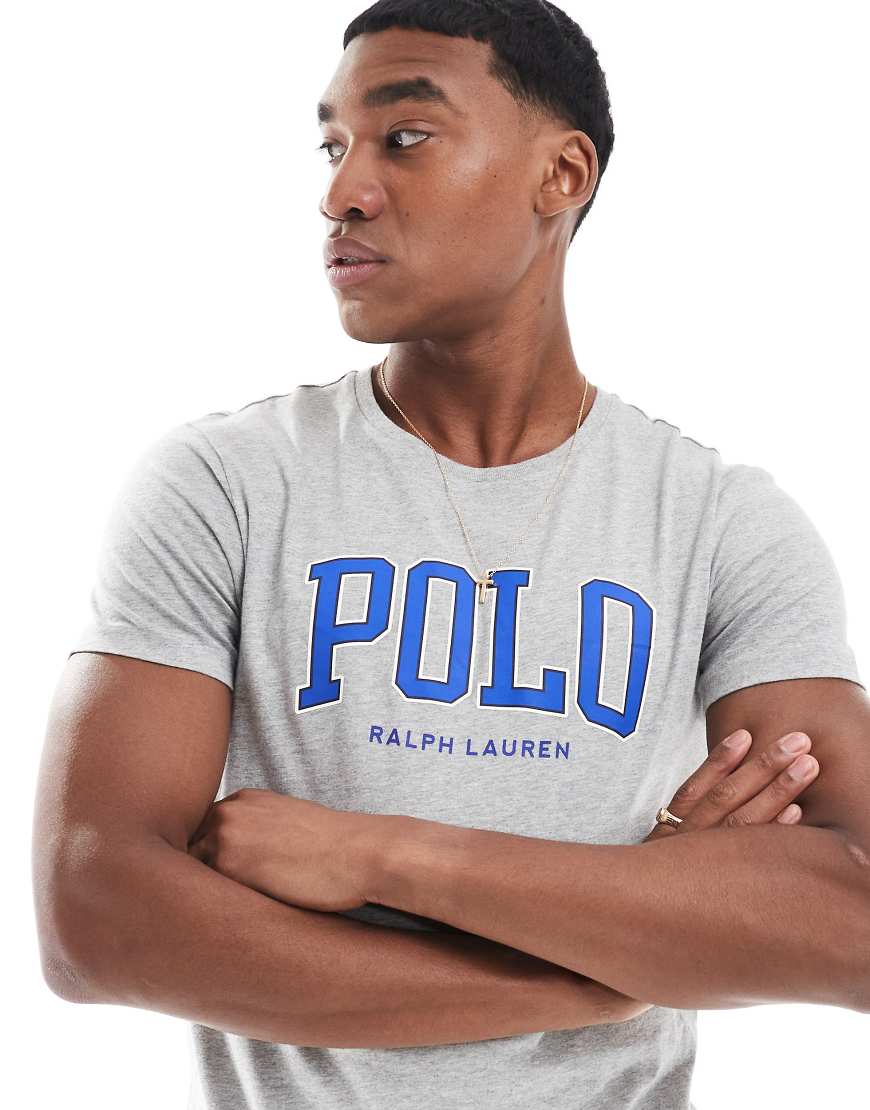 Polo Ralph Lauren - T-Shirt in Grau meliert mit Chenille-Logoapplikation