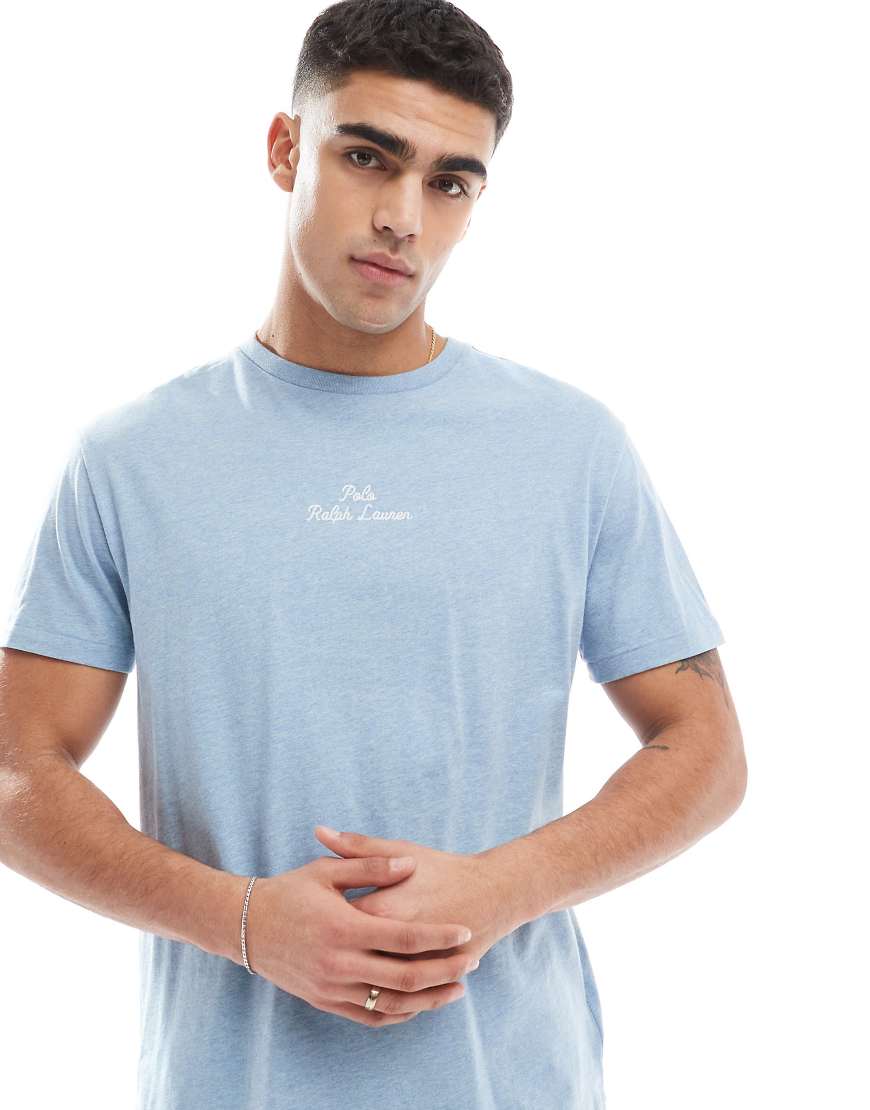 Polo Ralph Lauren - T-Shirt in Hellblau meliert mit klassischem Oversize-Schnitt und mittigem Schriftzug-Logo