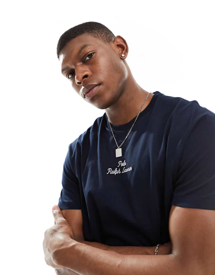 Polo Ralph Lauren - T-Shirt in Marineblau mit klassischem Oversize-Schnitt und mittigem Logo