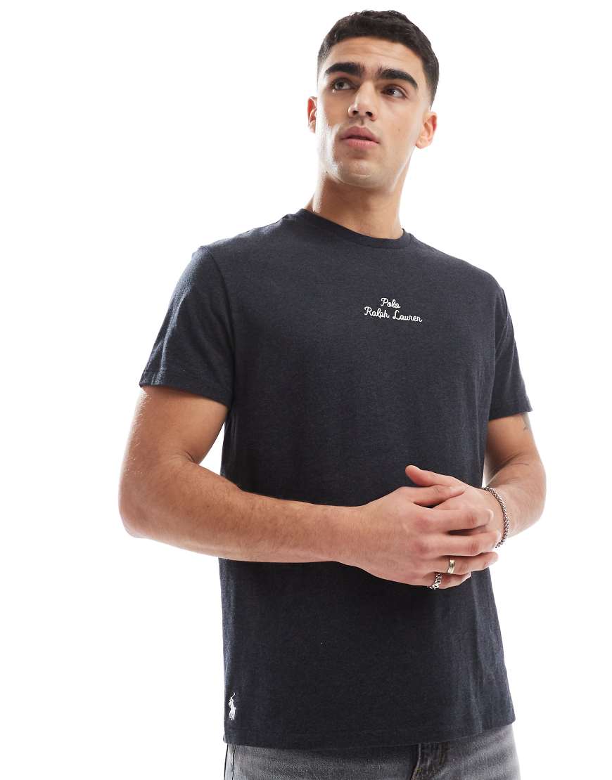 Polo Ralph Lauren - T-Shirt in Schwarz meliert mit klassischem Oversize-Schnitt und mittigem Schriftzug-Logo