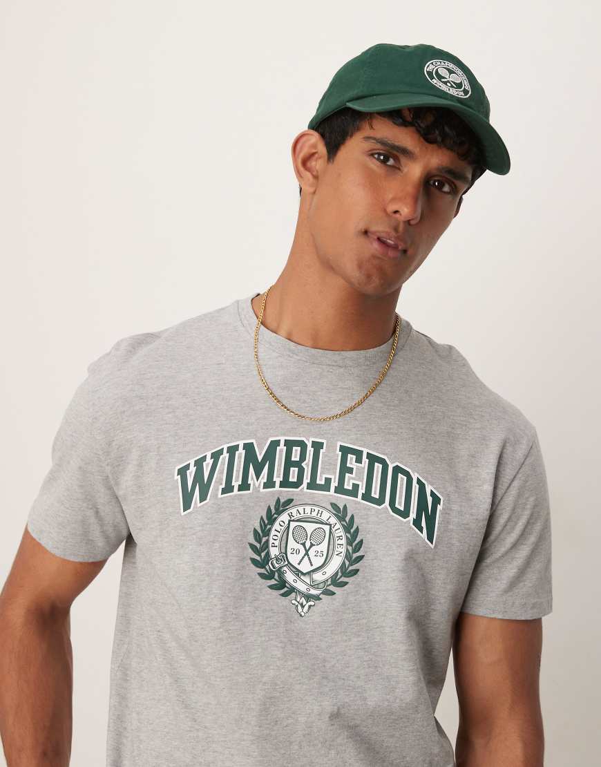 Polo Ralph Lauren - Wimbledon Capsule - T-Shirt in meliertem Grau mit Wappen-Logo