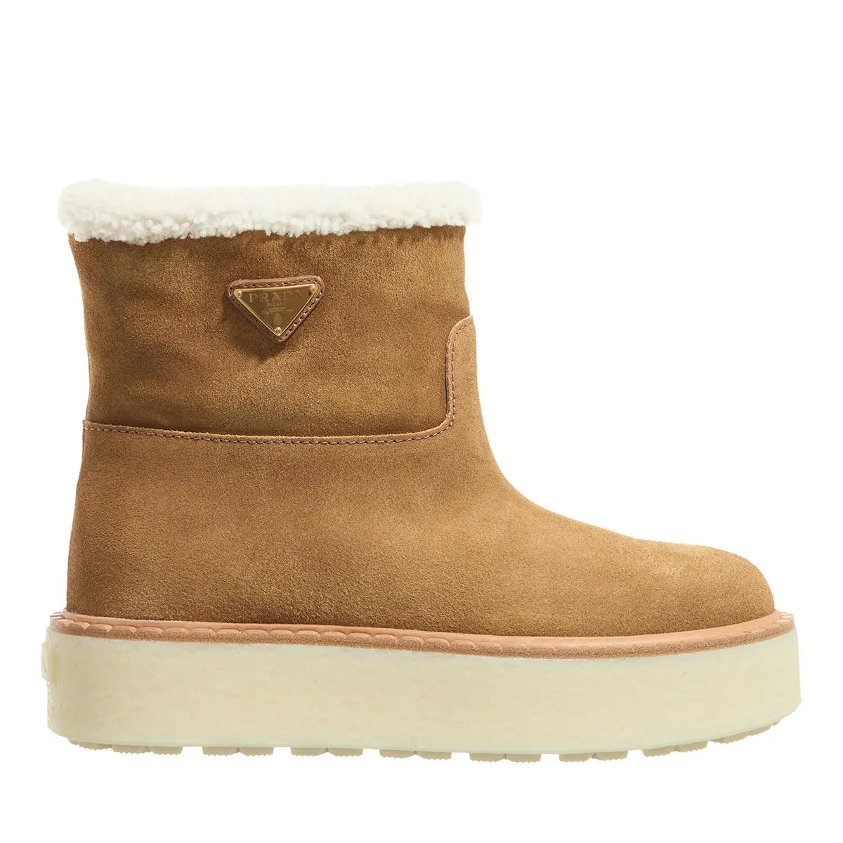 Prada Winterlaarzen - Sheepskin Suede Ankle Boots in bruin