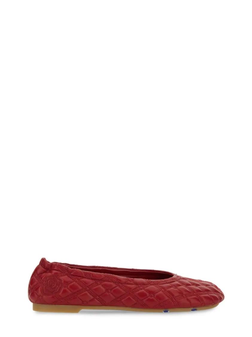 - Quilted Lamb Leather Ballerina Flats in rood