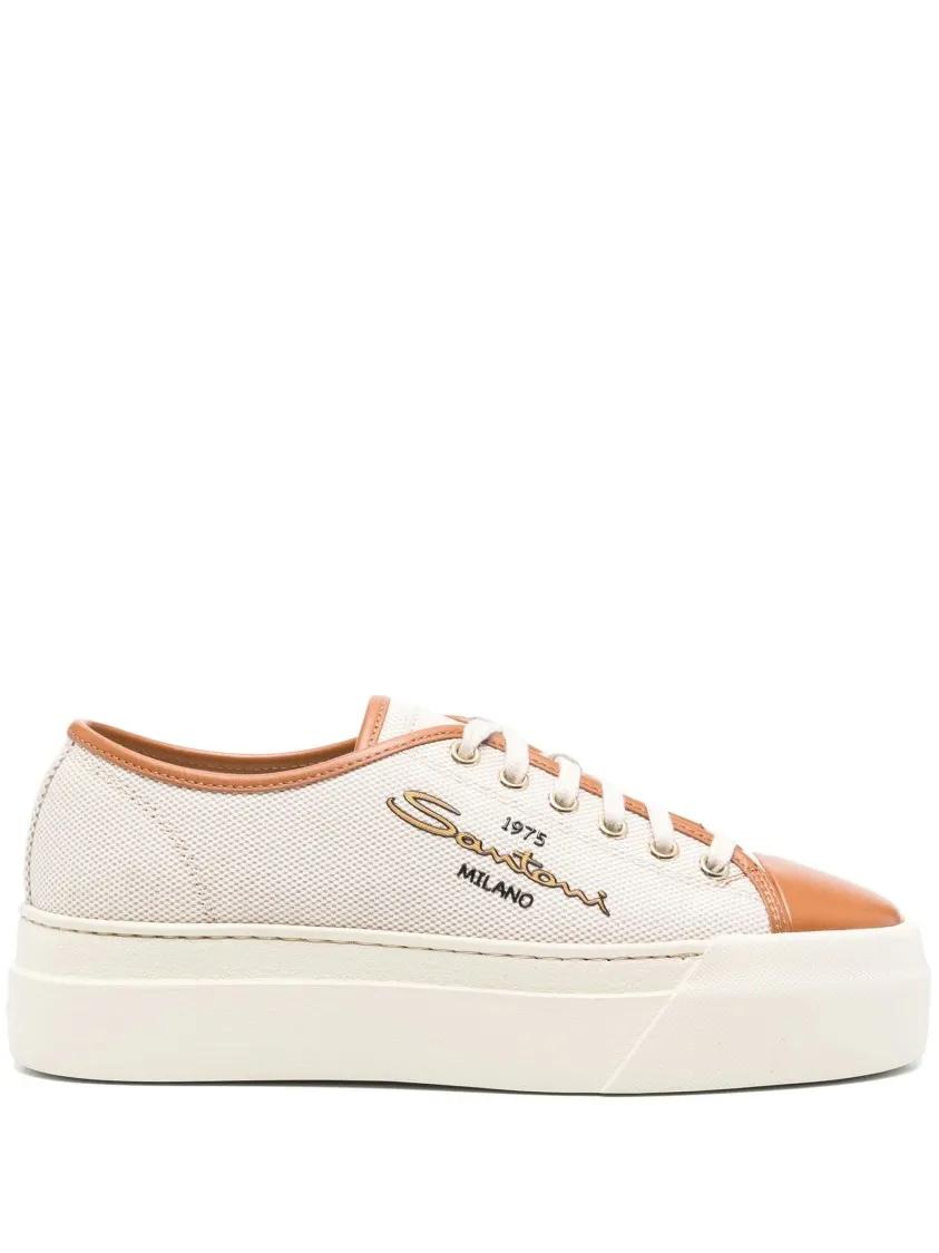 Santoni Low-Top Sneakers - Casual White Trainers in beige