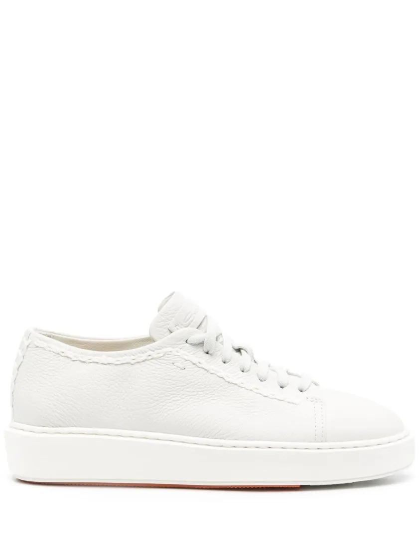 Santoni Low-Top Sneakers - White Cow Leather Trainers With Textured Upper in wit