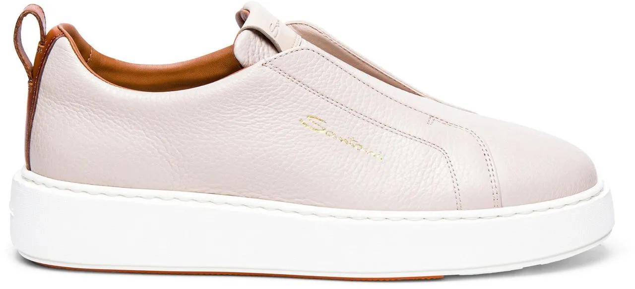Santoni Low-Top Sneakers - White Leather Slip-On Trainers With Rubber Sole in wit