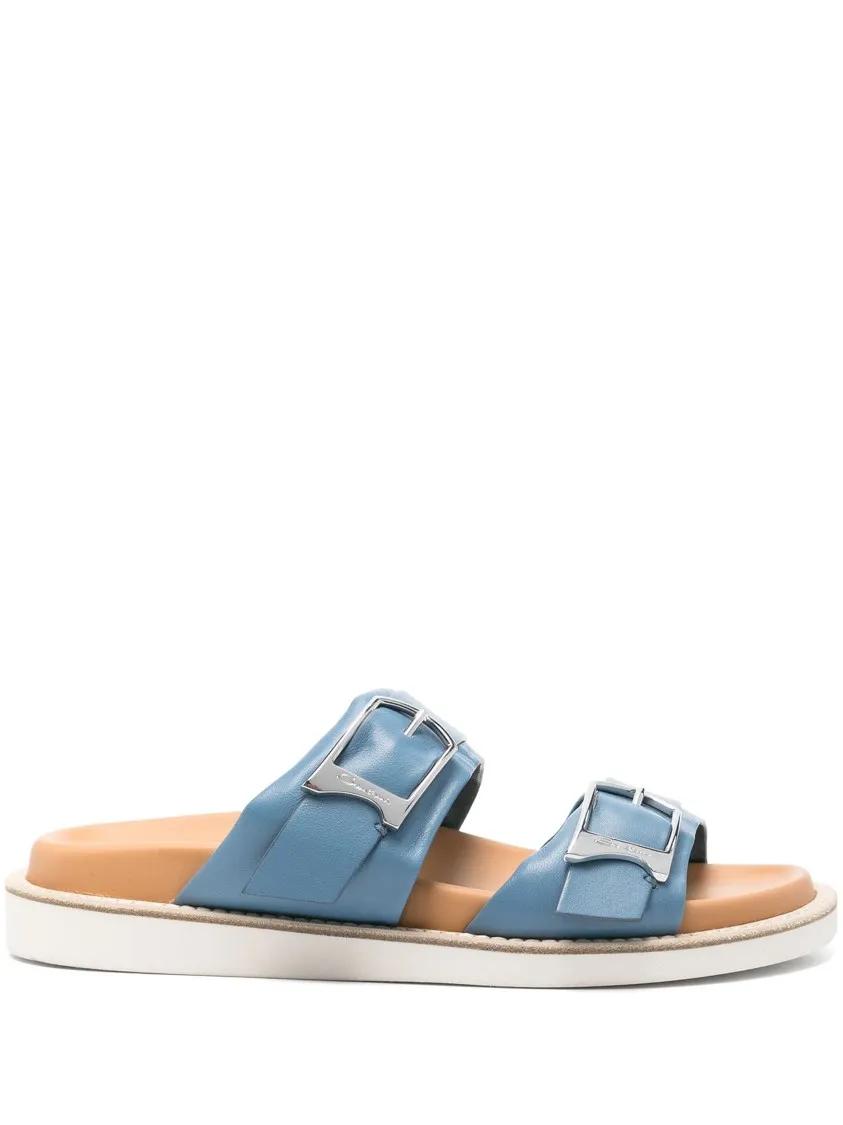 Santoni Sandalen - Open-Design Blue Sandals With Stylish Buckles in blauw