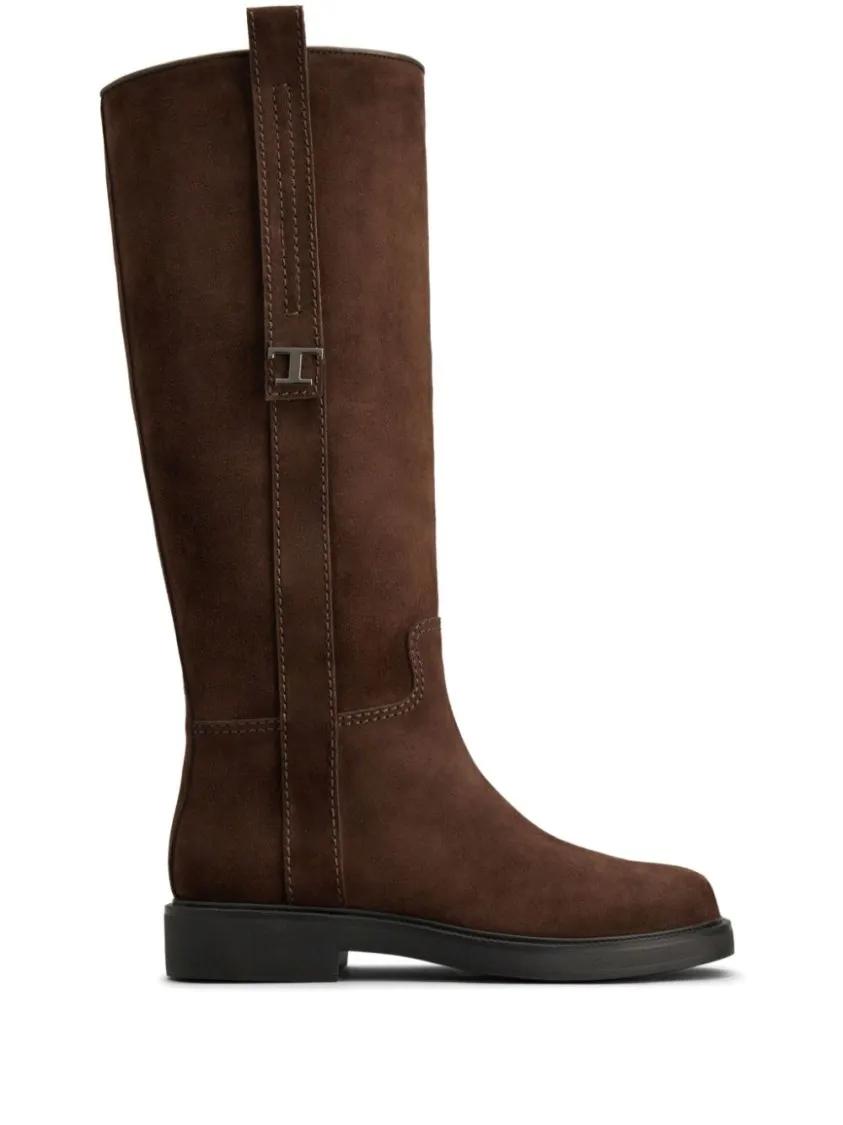 Tod's Boots - Long Brown Leather Boots With Strap Detail in bruin