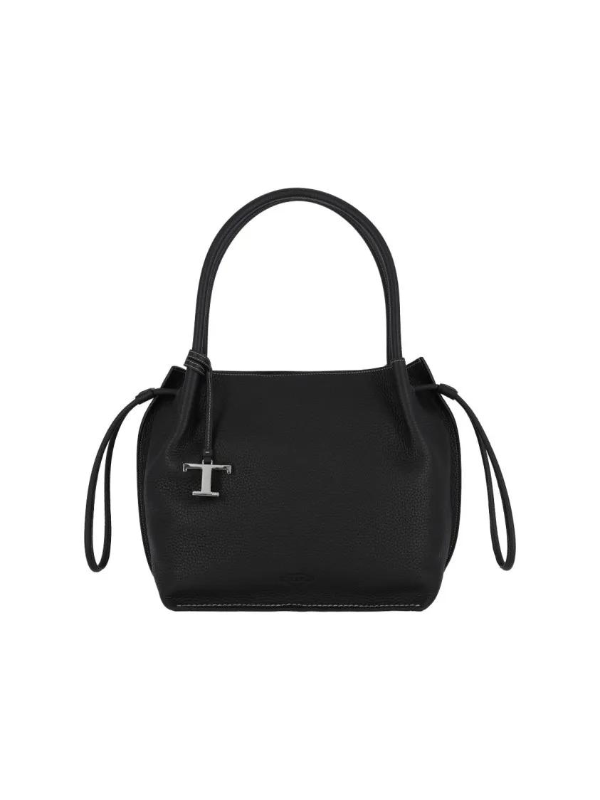Tod's Bucket bags - Structured Black Pebbled Leather Bucket Bag in zwart
