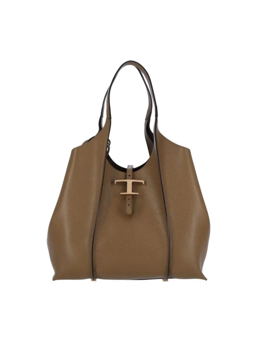 Tod's Crossbody bags - Spacious Textured Brown Handbag With Central Clasp in bruin