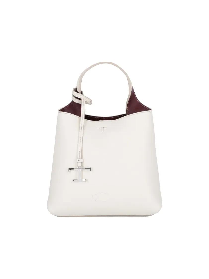 Tod's Crossbody bags - Textured White Leather Handbag With Silver Charm in wit