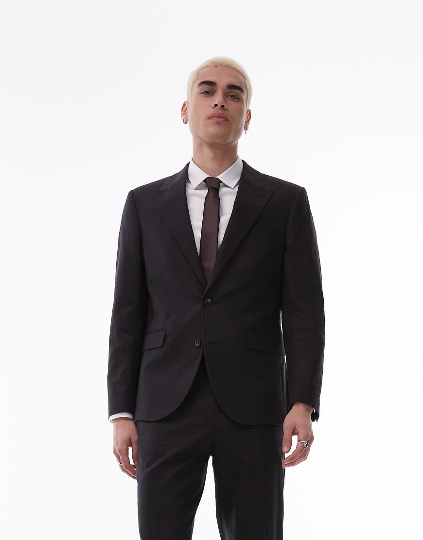 Topman - Einreihiger Blazer aus Leinenmix in Schwarz