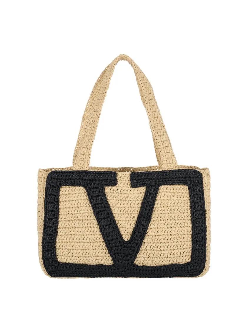 Valentino Garavani Shoppers & Totes - Woven Beige Tote Bag With Prominent Vlogo Signatur in beige