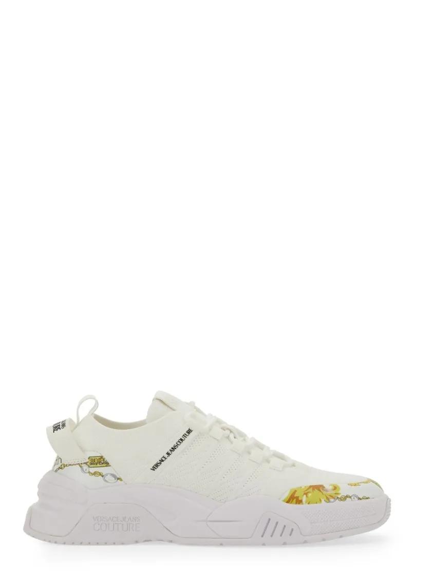 Versace Jeans Couture Low-Top Sneakers - White Sneakers With Bold Logo And Textured Upper in wit