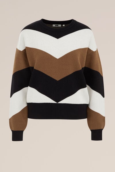 WE Fashion - Dames Gebreide trui met dessin - Regular fit - Zwart - Livaeco viscose - Maat: XS