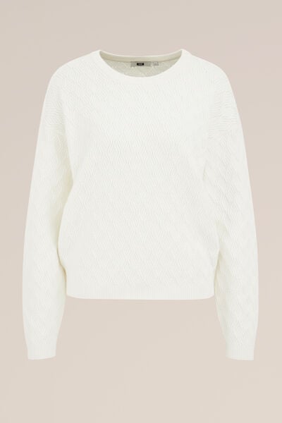 WE Fashion - Dames Gebreide trui met structuur - Regular fit - Gebroken wit - Biologisch katoen - Maat: XS