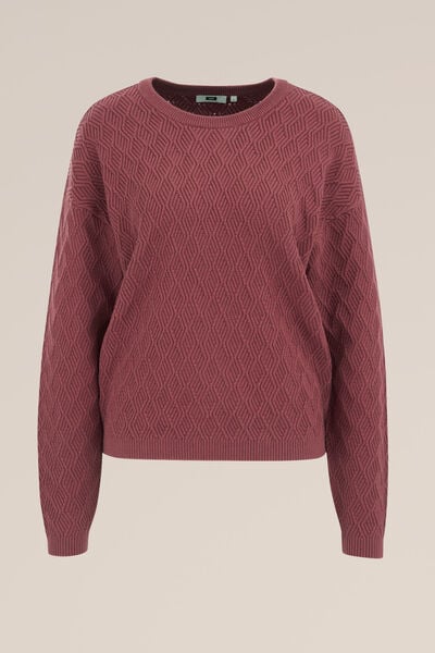 WE Fashion - Dames Gebreide trui met structuur - Regular fit - Oudroze - Biologisch katoen - Maat: XS