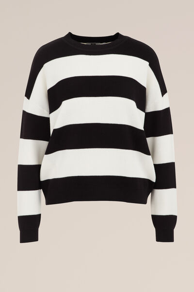 WE Fashion - Dames Gestreepte trui - Regular fit - Zwart - Katoen - Maat: XS