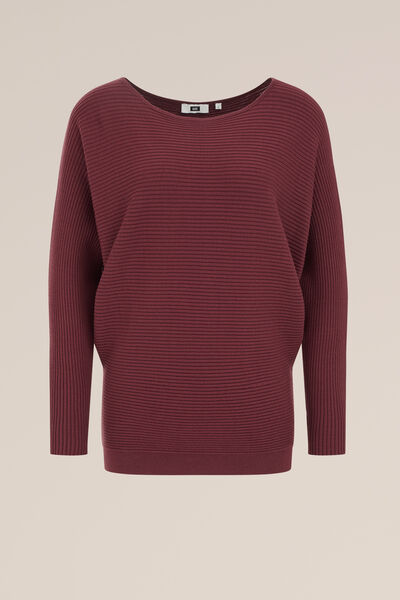 WE Fashion - Dames Trui met structuur - Regular fit - Donkerrood - Viscose - Maat: XS