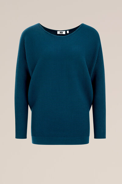 WE Fashion - Dames Trui met structuur - Regular fit - Groenblauw - Viscose - Maat: XS