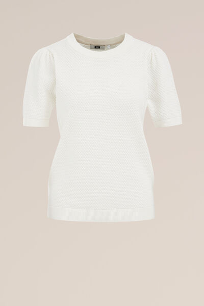 WE Fashion - Dames gebreide trui met structuur - Regular fit - Gebroken wit - Biologisch katoen - Maat: XS