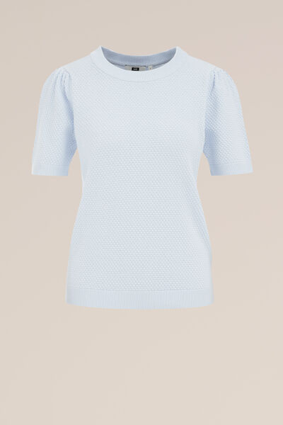 WE Fashion - Dames gebreide trui met structuur - Regular fit - Lichtblauw - Biologisch katoen - Maat: XS