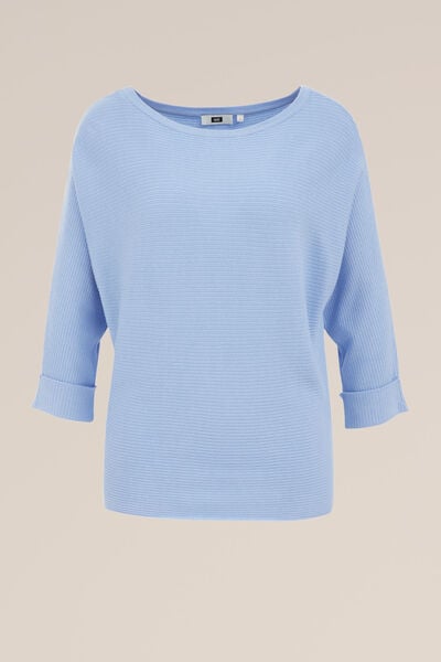 WE Fashion - Dames gebreide trui met structuur - Regular fit - Lichtblauw - Viscose - Maat: S