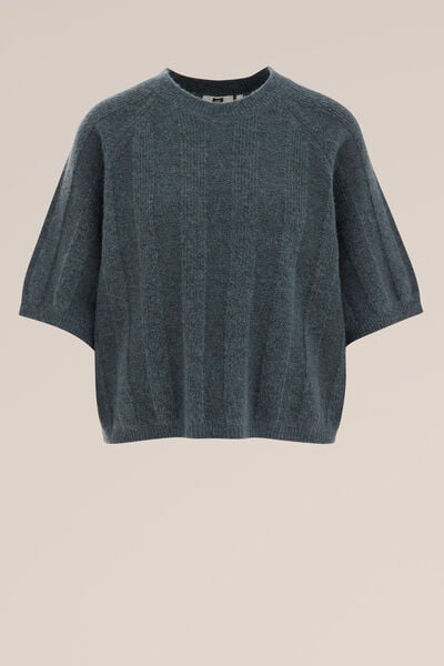 WE Fashion - Dames gebreide trui van wolmix - Regular fit - Groenblauw - Maat: XS
