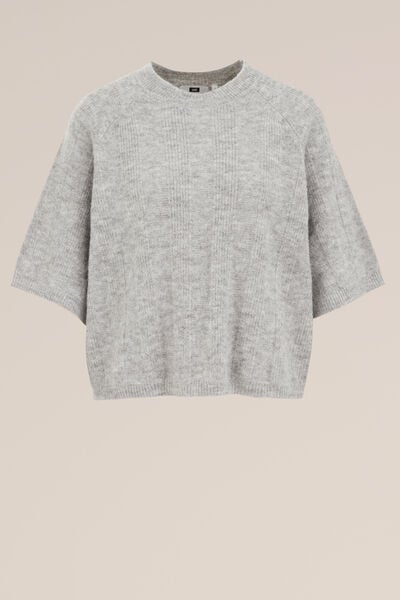 WE Fashion - Dames gebreide trui van wolmix - Regular fit - Lichtgrijs gemeleerd - Maat: XS