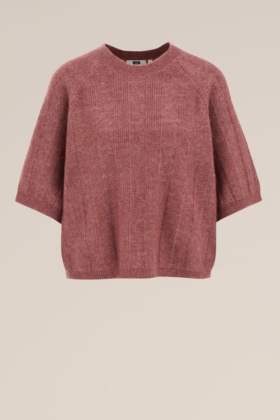 WE Fashion - Dames gebreide trui van wolmix - Regular fit - Oudroze - Maat: XS