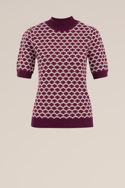 WE Fashion - Dames trui met dessin - Regular fit - Donkerpaars - Katoen - Maat: XS