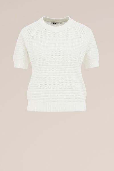 WE Fashion - Dames trui met opengewerkt dessin - Regular fit - Gebroken wit - Katoen - Maat: XS
