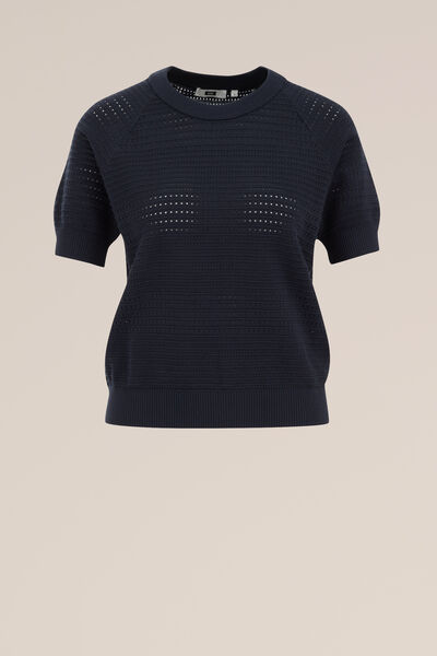 WE Fashion - Dames trui met opengewerkt dessin - Regular fit - Marineblauw - Katoen - Maat: XS