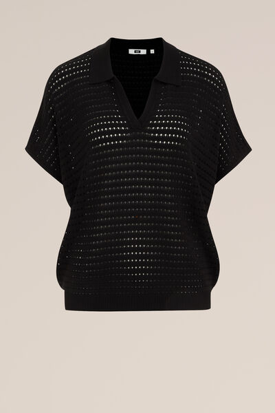 WE Fashion - Dames trui met opengewerkt dessin - Regular fit - Zwart - Viscose - Maat: XS